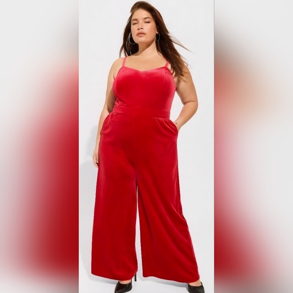 Torrid Red Velvet Cami Wide Leg Jumpsuit - Picture 3 of 4